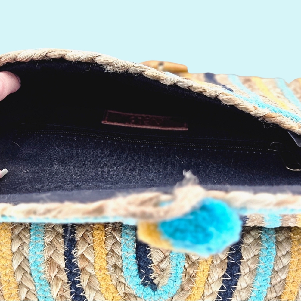 America & Beyond Purse Clutch Multicolor Sunset Striped Woven Jute Bohemian - Picture 2 of 7